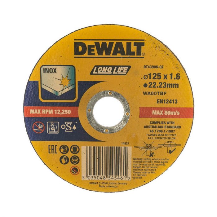 Диск абразивный DEWALT 125*1,6*22.2 металл DT 43906