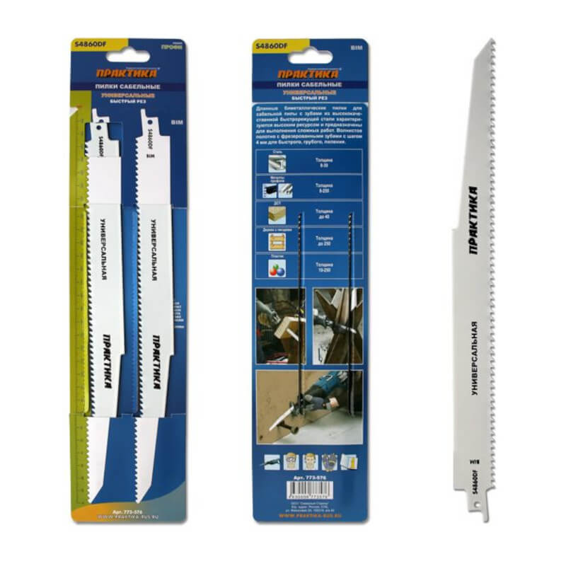 Пилки для сабельной пилы ПРАКТИКА S4860DF BIM, по дер/мет/пласт, шаг 4мм, 300мм, упак 2 шт 773-576 Пилки для сабельной пилы ПРАКТИКА S4860DF BIM, по дер/мет/пласт, шаг 4мм, 300мм, упак 2 шт 773-576