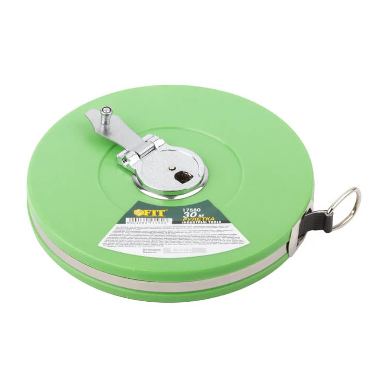 Рулетка, фибергласовая лента, зеленый пласт. корпус, 30м.FIT Рулетка, фибергласовая лента, зеленый пласт. корпус, 30м.FIT