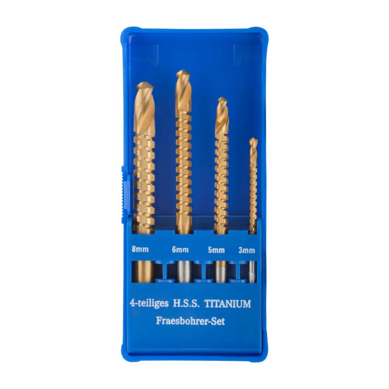 Сверло-фреза универсальное титановое покрытие, набор 4 шт. (3; 5; 6; 8 мм) FIT Сверло-фреза универсальное титановое покрытие, набор 4 шт. (3; 5; 6; 8 мм) FIT