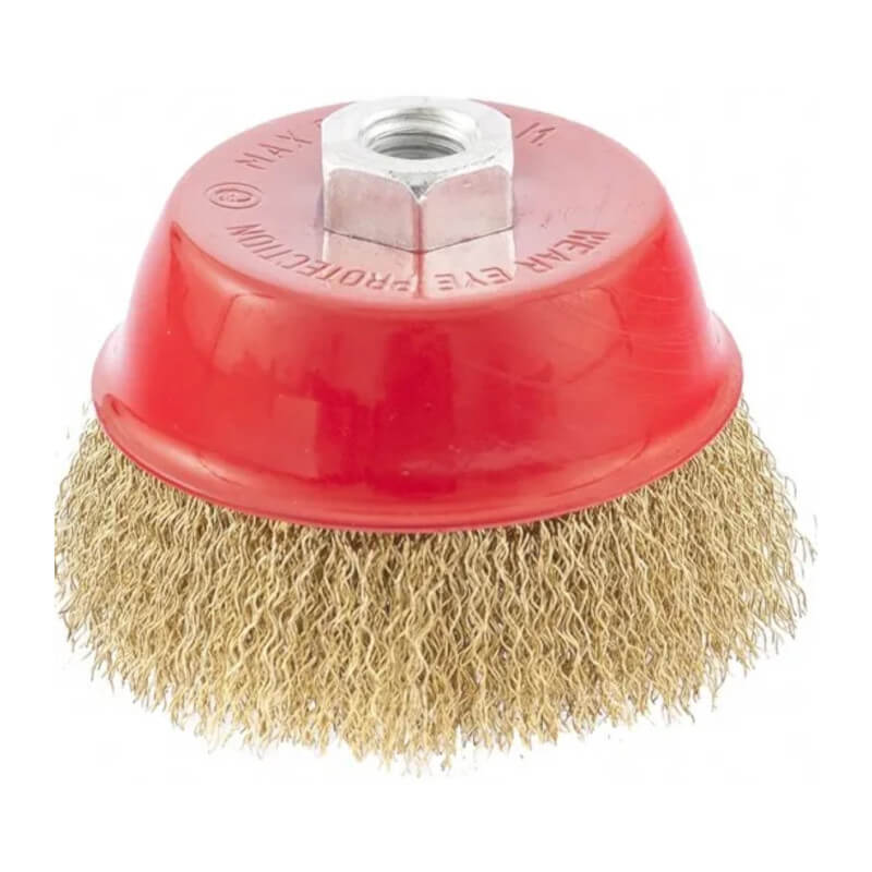 Щетка DERZHI для УШМ, "чашка",100 мм, М14, латунированная витая проволока (1/60) арт. 874605 Щетка DERZHI для УШМ, "чашка",100 мм, М14, латунированная витая проволока (1/60) арт. 874605