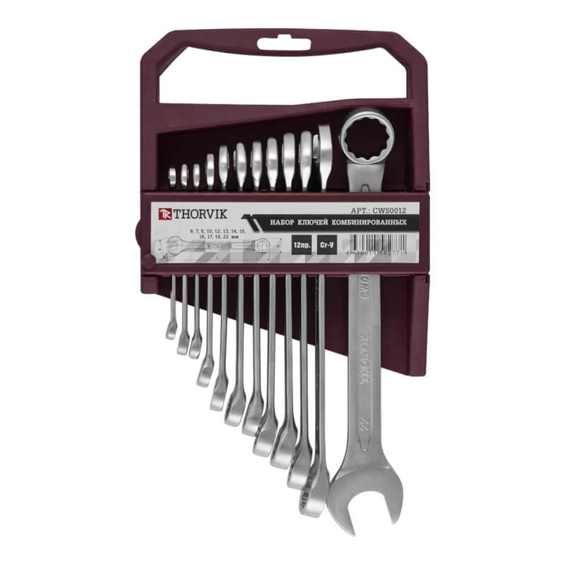 Набор ключей THORVIK гаечных комбинированных на держателе, 6-22 мм, 12 предметов CWS0012 Набор ключей THORVIK гаечных комбинированных на держателе, 6-22 мм, 12 предметов CWS0012