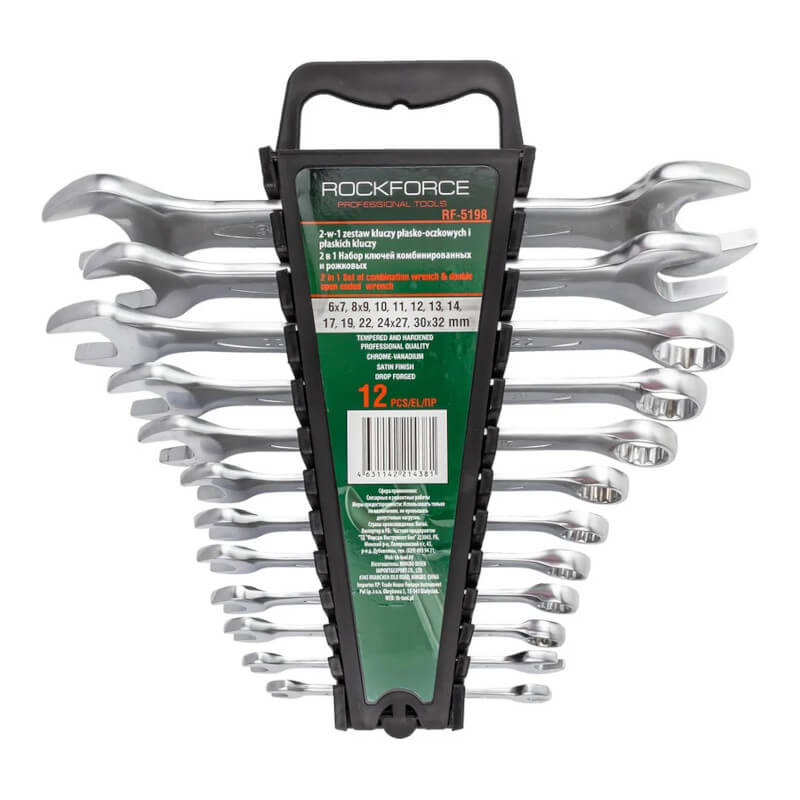Набор комбинированных и рожковых ключей ROCKFORCE 12пр. RF-5198 Набор комбинированных и рожковых ключей ROCKFORCE 12пр. RF-5198
