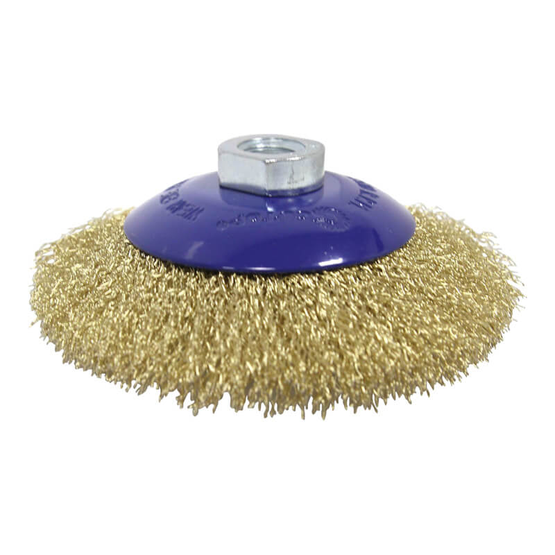 Щетка для УШМ Cutop Profi, М14, тип "Тарелка", латунированная витая проволока 0,3 мм, 115 мм Щетка для УШМ Cutop Profi, М14, тип "Тарелка", латунированная витая проволока 0,3 мм, 115 мм