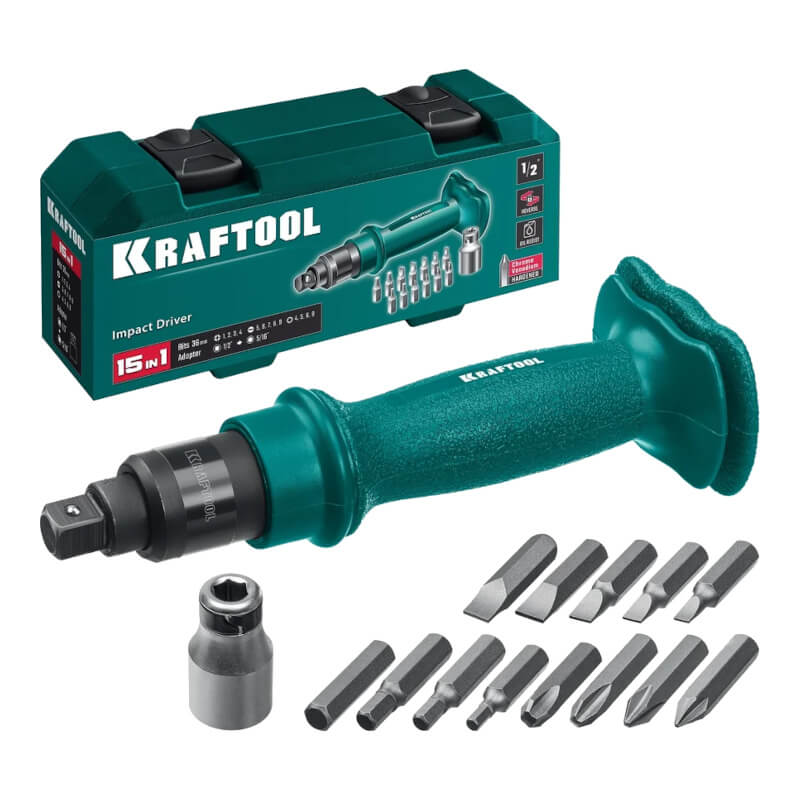 Отвертка KRAFTOOL ID-15 ударно-поворотная 15 предметов 25550-H10_z01 Отвертка KRAFTOOL ID-15 ударно-поворотная 15 предметов 25550-H10_z01