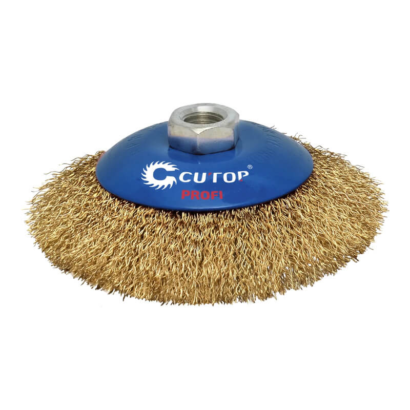 Щетка для УШМ Cutop Profi, М14, тип "Тарелка", латунированная витая проволока 0,3 мм, 125 мv Щетка для УШМ Cutop Profi, М14, тип "Тарелка", латунированная витая проволока 0,3 мм, 125 мv