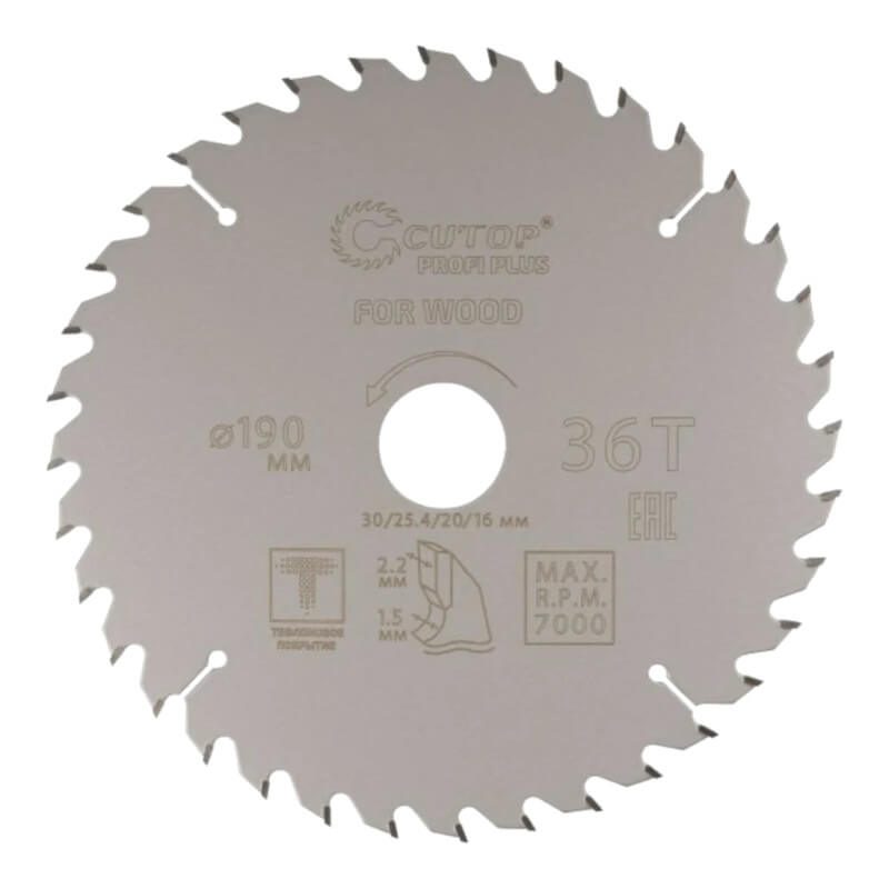 Диск пильный по дереву с тефлоновым покрытием 36Т, cutop profi plus, 190 х 1,5/2,2 х 30/25,4/20/16 м Диск пильный по дереву с тефлоновым покрытием 36Т, cutop profi plus, 190 х 1,5/2,2 х 30/25,4/20/16 м