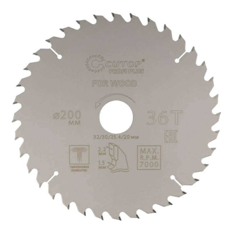 Диск пильный по дереву с тефлоновым покрытием 36Т, cutop profi plus, 200 х 1,5/2,2 х 32/30/25,4/20 м Диск пильный по дереву с тефлоновым покрытием 36Т, cutop profi plus, 200 х 1,5/2,2 х 32/30/25,4/20 м