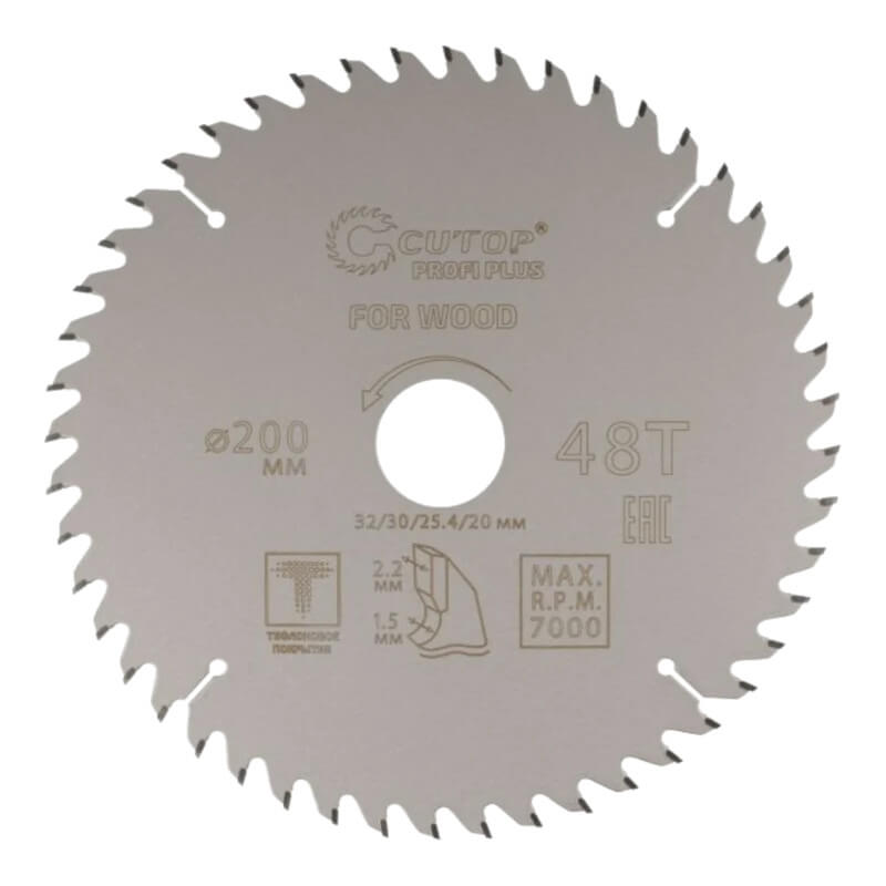 Диск пильный по дереву с тефлоновым покрытием 48Т, cutop profi plus, 200 х 1,5/2,2 х 32/30/25,4/20 м Диск пильный по дереву с тефлоновым покрытием 48Т, cutop profi plus, 200 х 1,5/2,2 х 32/30/25,4/20 м