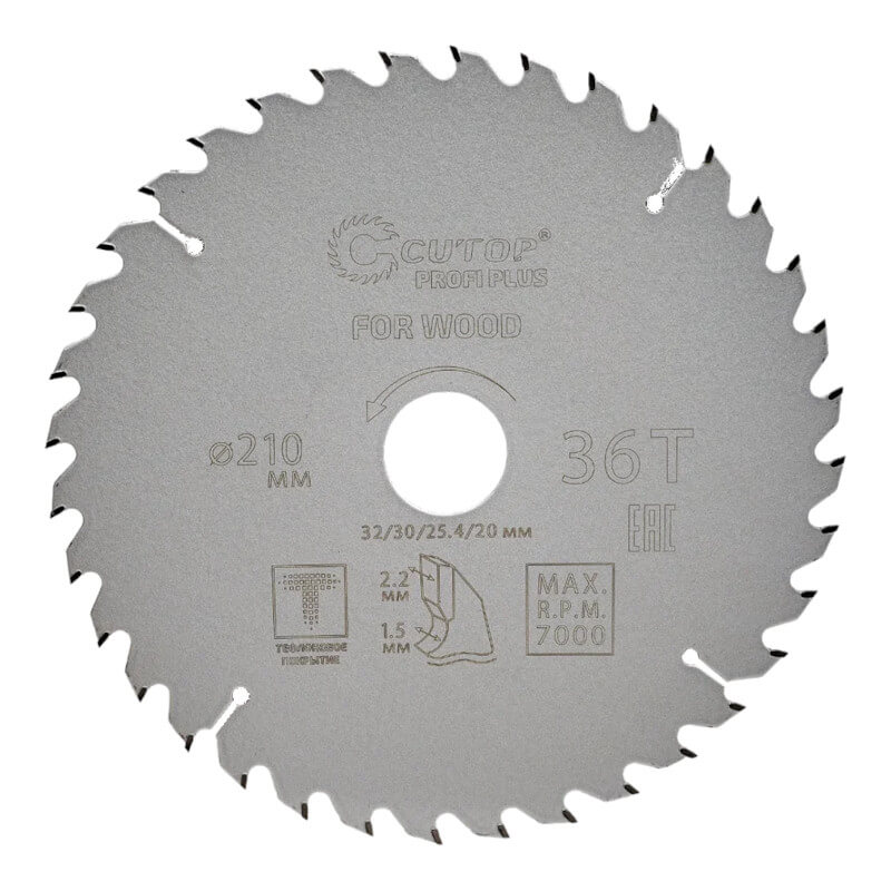 Диск пильный по дереву с тефлоновым покрытием 36Т, cutop profi plus, 210 х 1,5/2,2 х 32/30/25,4/20 м Диск пильный по дереву с тефлоновым покрытием 36Т, cutop profi plus, 210 х 1,5/2,2 х 32/30/25,4/20 м