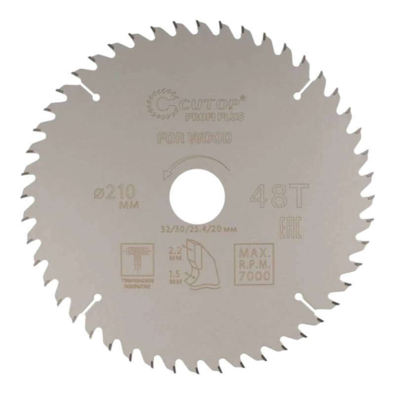 Диск пильный по дереву с тефлоновым покрытием 48Т, cutop profi plus, 210 х 1,5/2,2 х 32/30/25,4/20 м Диск пильный по дереву с тефлоновым покрытием 48Т, cutop profi plus, 210 х 1,5/2,2 х 32/30/25,4/20 м