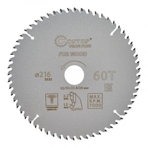 Диск пильный по дереву с тефлоновым покрытием 60Т, cutop profi plus, 216 х 1,5/2,2 х 32/30/25,4/20 м