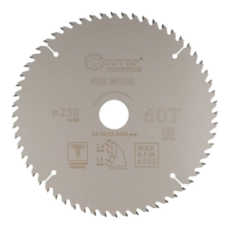 Диск пильный по дереву с тефлоновым покрытием 60Т, cutop profi plus, 230 х 1,6/2,4 х 32/30/25,4/20 м Диск пильный по дереву с тефлоновым покрытием 60Т, cutop profi plus, 230 х 1,6/2,4 х 32/30/25,4/20 м