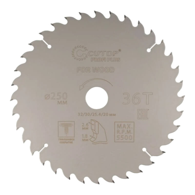 Диск пильный по дереву с тефлоновым покрытием 36Т, cutop profi plus, 250 х 1,8/2,6 х 32/30/25,4/20 м Диск пильный по дереву с тефлоновым покрытием 36Т, cutop profi plus, 250 х 1,8/2,6 х 32/30/25,4/20 м