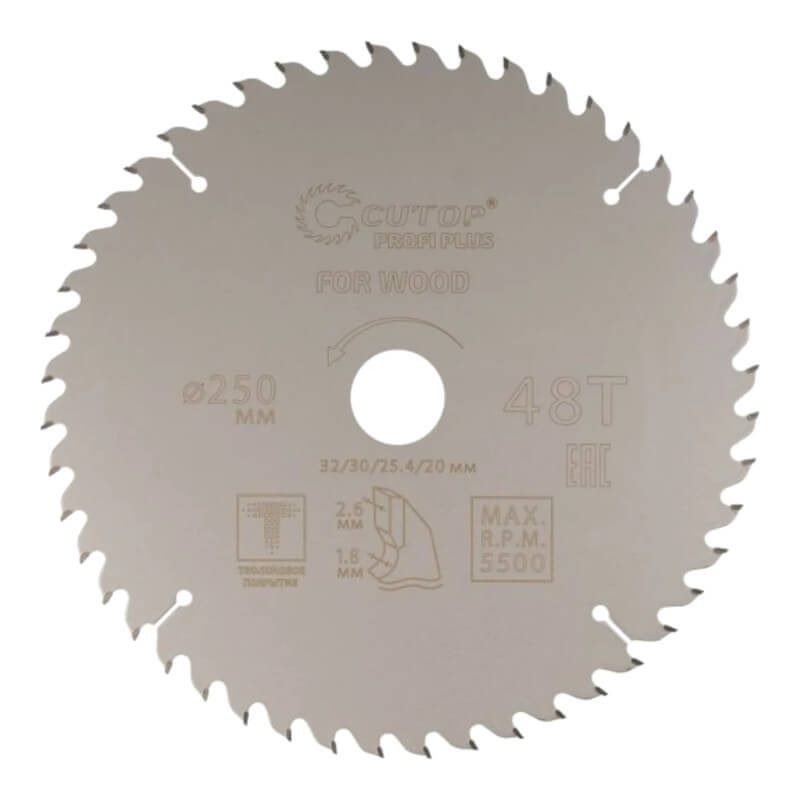 Диск пильный по дереву с тефлоновым покрытием 48Т, cutop profi plus, 250 х 1,8/2,6 х 32/30/25,4/20 м Диск пильный по дереву с тефлоновым покрытием 48Т, cutop profi plus, 250 х 1,8/2,6 х 32/30/25,4/20 м