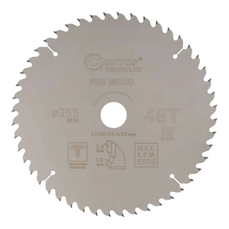 Диск пильный по дереву с тефлоновым покрытием 48Т, cutop profi plus, 255 х 1,8/2,6 х 32/30/25,4/20 м Диск пильный по дереву с тефлоновым покрытием 48Т, cutop profi plus, 255 х 1,8/2,6 х 32/30/25,4/20 м