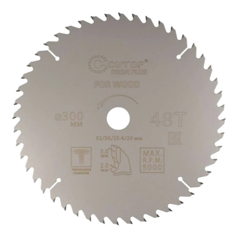 Диск пильный по дереву с тефлоновым покрытием 48Т, cutop profi plus, 300 х 2,0/3,0 х 32/30/25,4/20 м Диск пильный по дереву с тефлоновым покрытием 48Т, cutop profi plus, 300 х 2,0/3,0 х 32/30/25,4/20 м