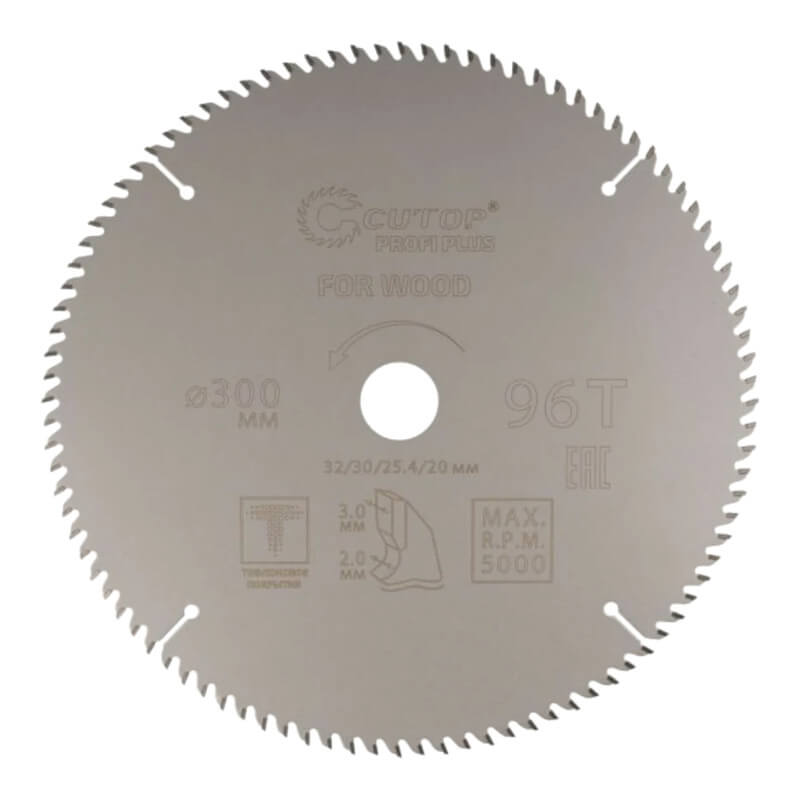 Диск пильный по дереву с тефлоновым покрытием 96Т, cutop profi plus, 300 х 2,0/3,0 х 32/30/25,4/20 м Диск пильный по дереву с тефлоновым покрытием 96Т, cutop profi plus, 300 х 2,0/3,0 х 32/30/25,4/20 м