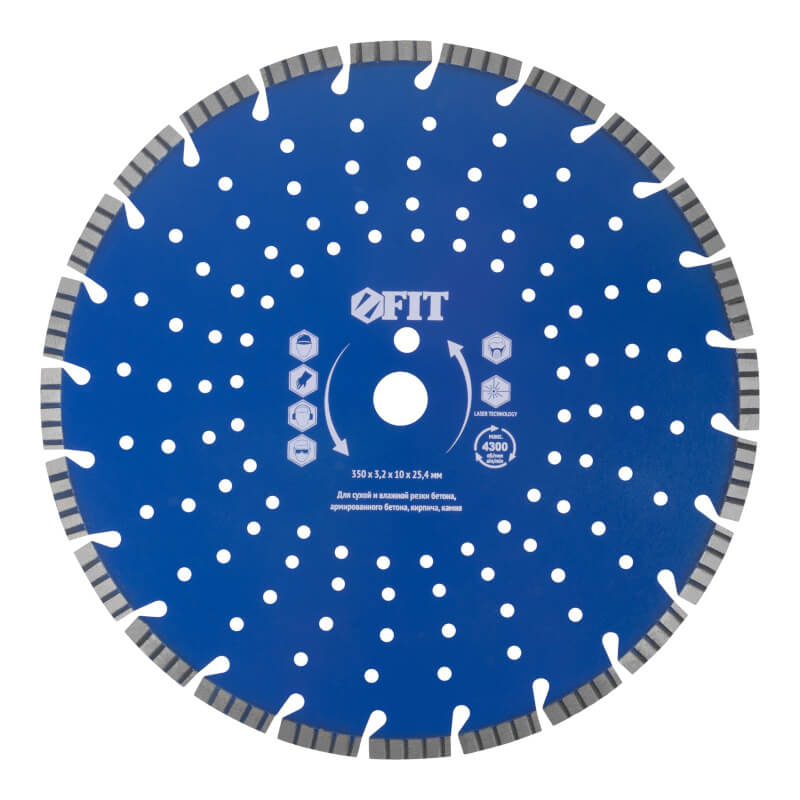 Диск отрезной алмазный cегментный для армированного бетона, камня 350х3,2х10х25,4 мм FIT Диск отрезной алмазный cегментный для армированного бетона, камня 350х3,2х10х25,4 мм FIT