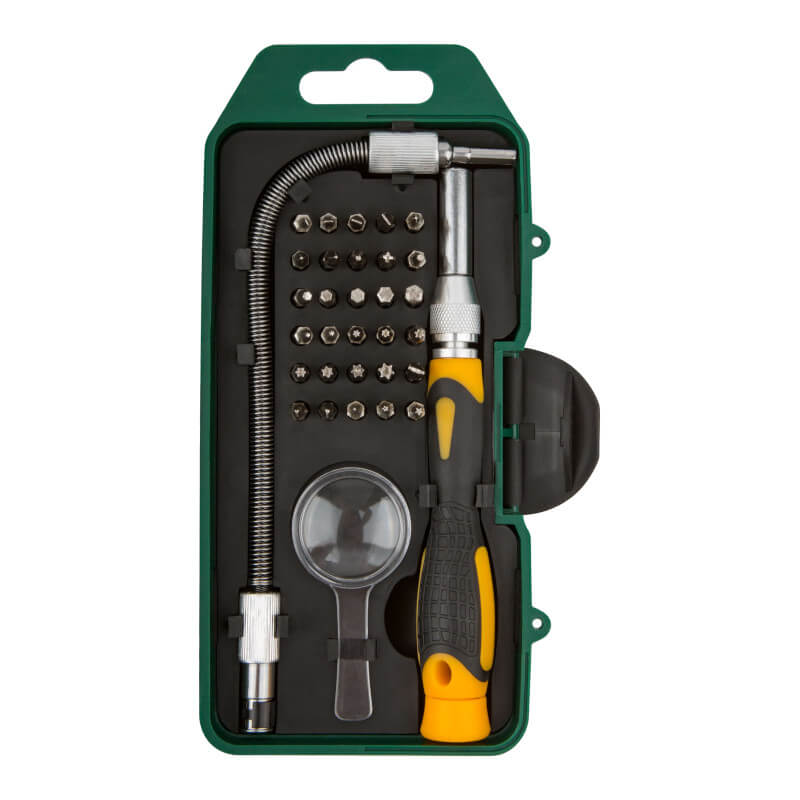 Отвертка с битами для точных работ, 30 CrV бит,гибкий переходник 190мм,лупа,в пластиковом футляр FIT Отвертка с битами для точных работ, 30 CrV бит,гибкий переходник 190мм,лупа,в пластиковом футляр FIT