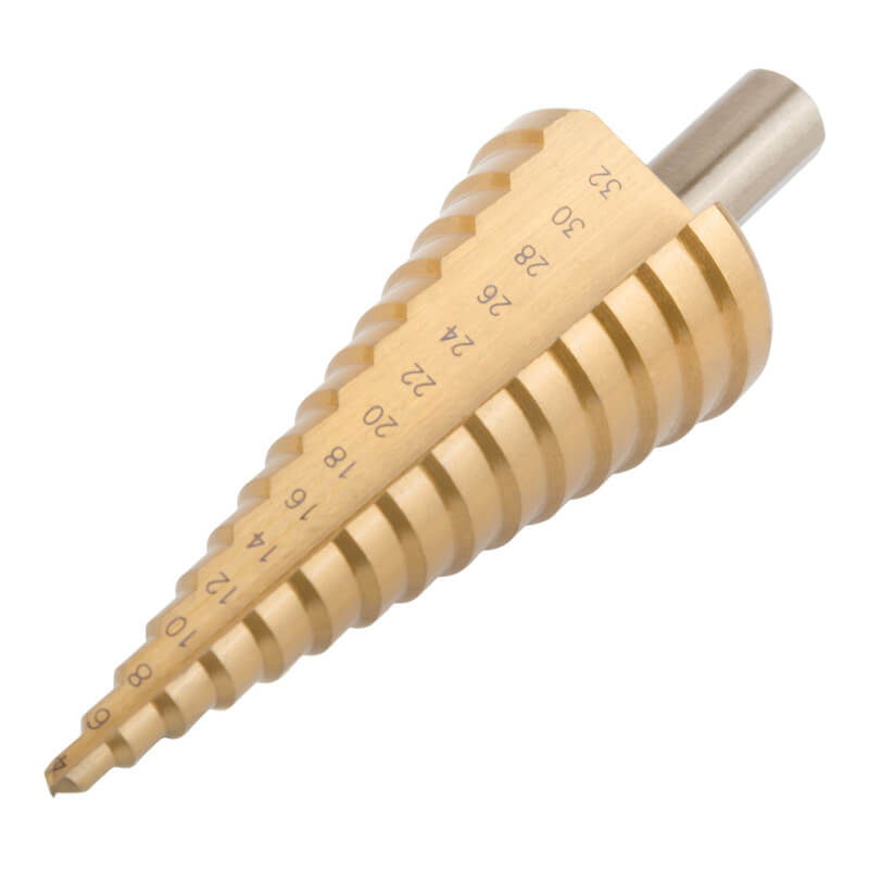 Сверло ступенчатое hss по металлу, 15 ступеней, 4-32 мм с нитридтитановым (TiN) покрытием Сверло ступенчатое hss по металлу, 15 ступеней, 4-32 мм с нитридтитановым (TiN) покрытием
