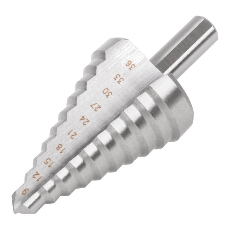 Сверло ступенчатое, 9 ступеней (9/13/15/18/21/24/27/33/36 мм) FIT Сверло ступенчатое, 9 ступеней (9/13/15/18/21/24/27/33/36 мм) FIT