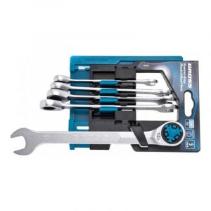 Набор ключей комбинированных трещоточных, количество зубьев 100, СRV, 5 шт, 8- 17 мм Gross