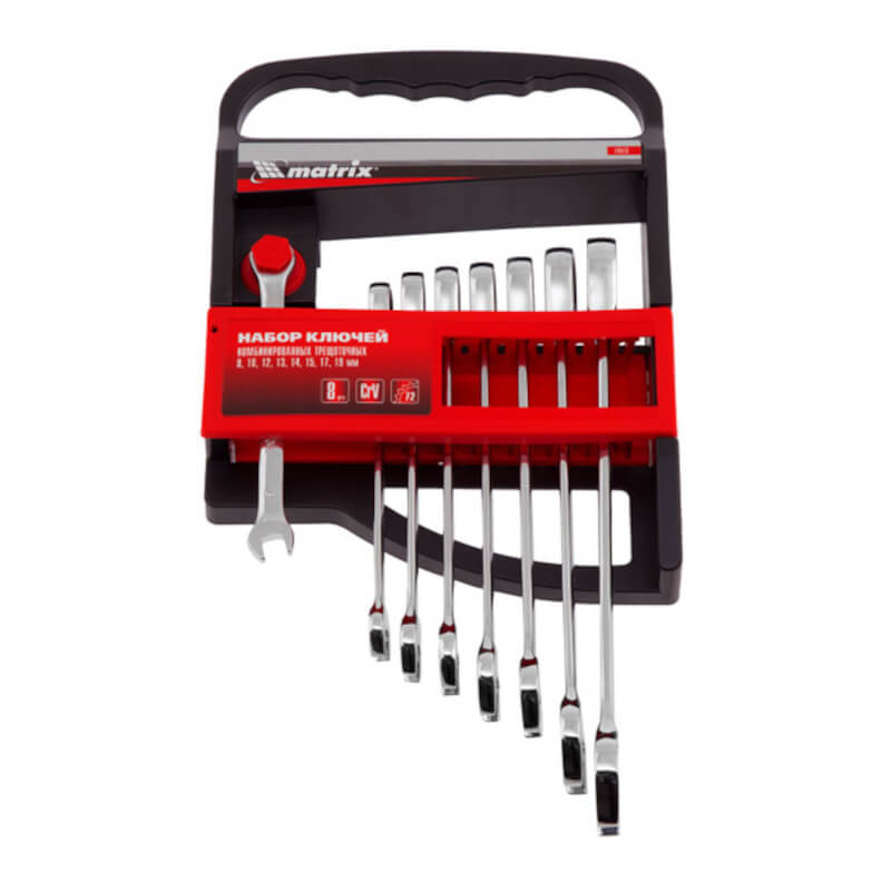 Набор ключей комбинированных, трещеточных 8 шт Matrix (8-19мм) Набор ключей комбинированных, трещеточных 8 шт Matrix (8-19мм)