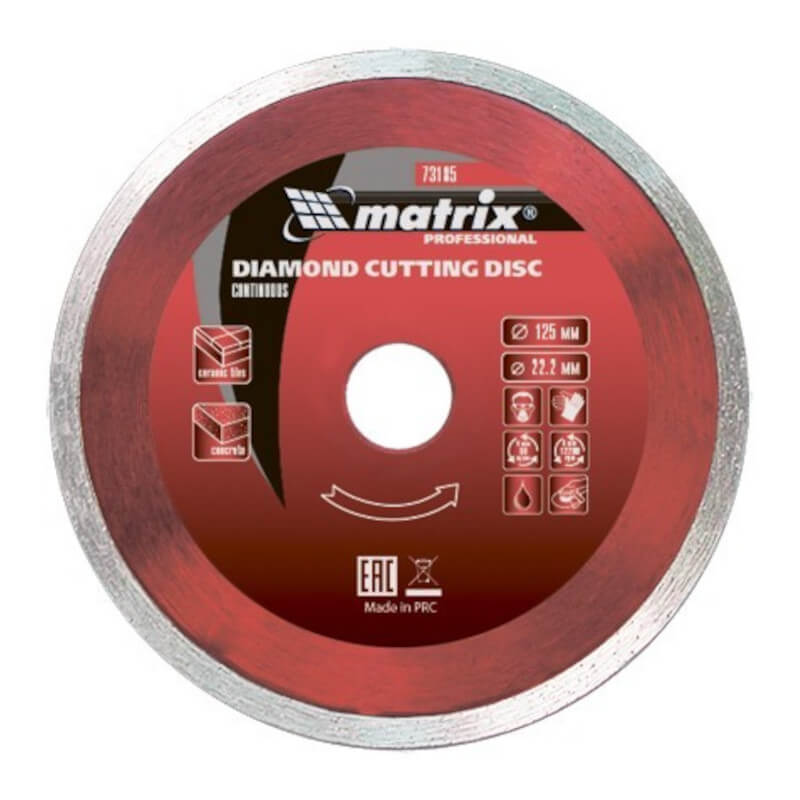 Диск алмазный, отрезной сплошной, 125 х 22.2 мм, мокрая резка Matrix Professional Диск алмазный, отрезной сплошной, 125 х 22.2 мм, мокрая резка Matrix Professional