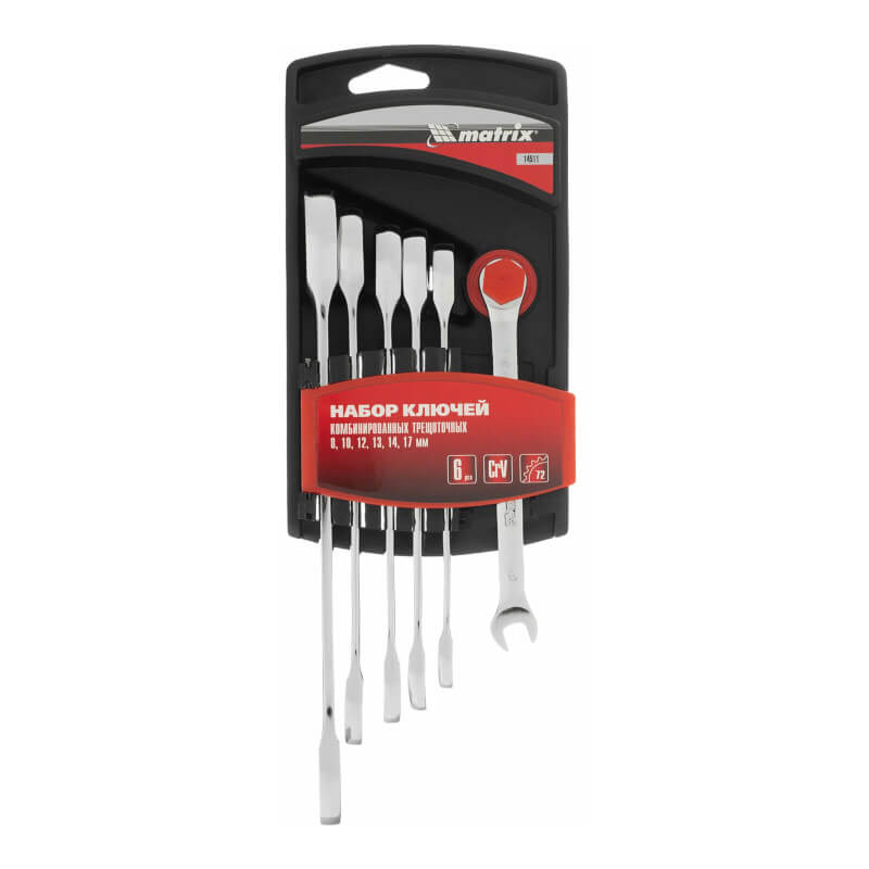 Набор ключей комбинированных, трещоточный шарнирных 6 шт Matrix Набор ключей комбинированных, трещоточный шарнирных 6 шт Matrix