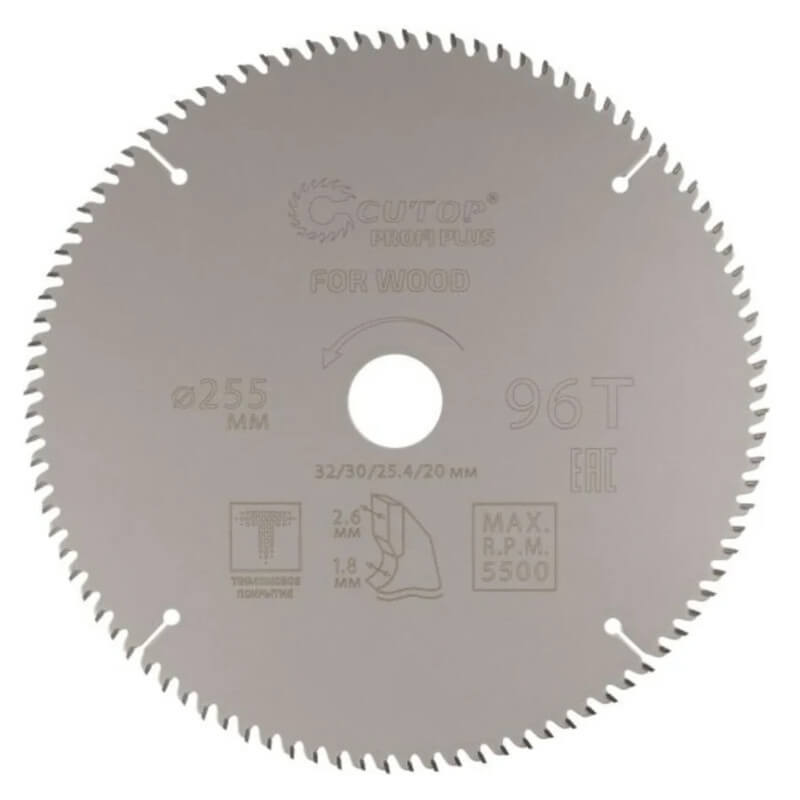 Диск пильный по дереву с тефлоновым покрытием 96Т, cutop profi plus, 255 х 1,8/2,6 х 32/30/25,4/20 м Диск пильный по дереву с тефлоновым покрытием 96Т, cutop profi plus, 255 х 1,8/2,6 х 32/30/25,4/20 м