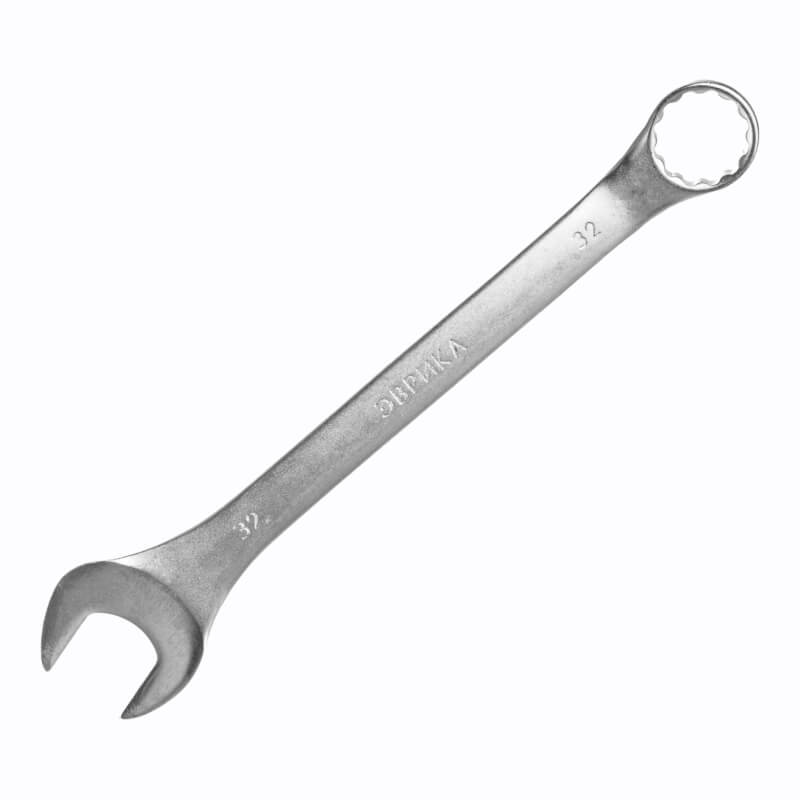 Комбинированный ключ 32мм Chrome vanadium на держателе сатинированный ЭВРИКА ER-31032 Комбинированный ключ 32мм Chrome vanadium на держателе сатинированный ЭВРИКА ER-31032