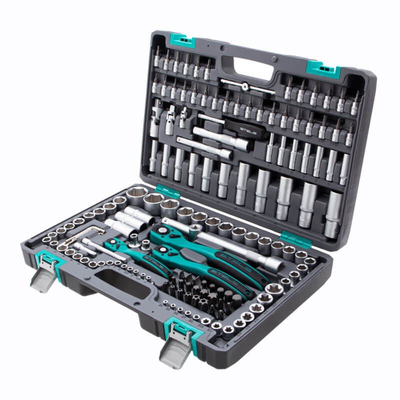 Набор инструментов, 1/4", 3/8", 1/2", Cr-V, S2, усиленный кейс, 151 предмет Stels Набор инструментов, 1/4", 3/8", 1/2", Cr-V, S2, усиленный кейс, 151 предмет Stels