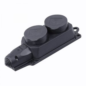 Колодка 2 пост. 2Р+Е 16А IP44 каучуковая с з/к черная IEK (1/10/60) PKR62-016-2-K02